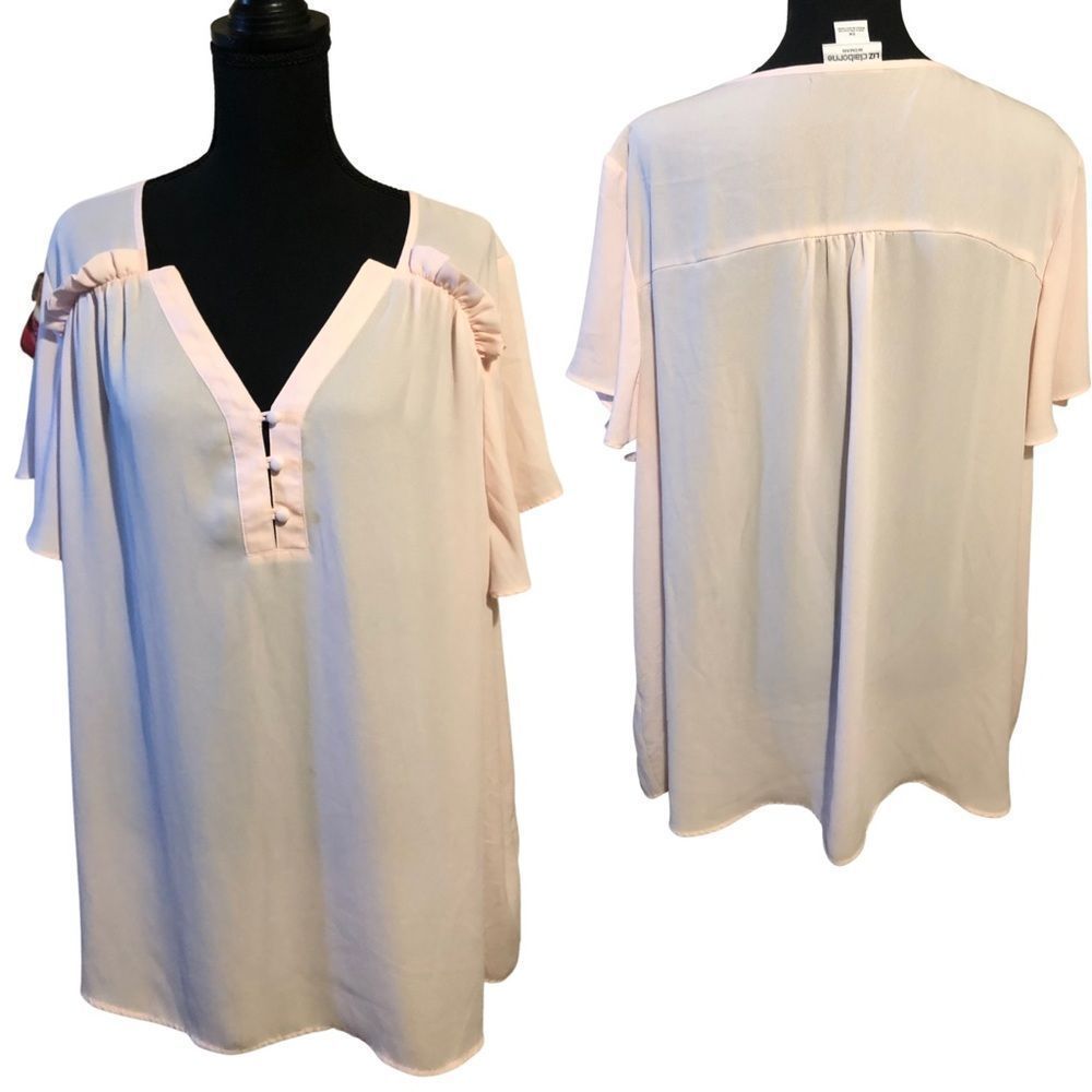 Liz Claiborne Size 2X Short  Sleeve Soft Pink Blouse